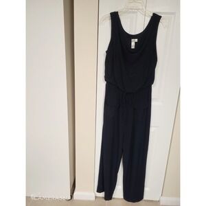 Emma & Michele Navy Cowl Neck Wide Leg Stylish Party Jumpsuit Womens Size L